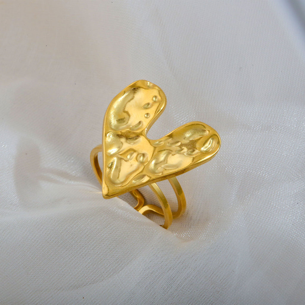 Hammered Heart Ring Stainless Steel 18K Gold Plated