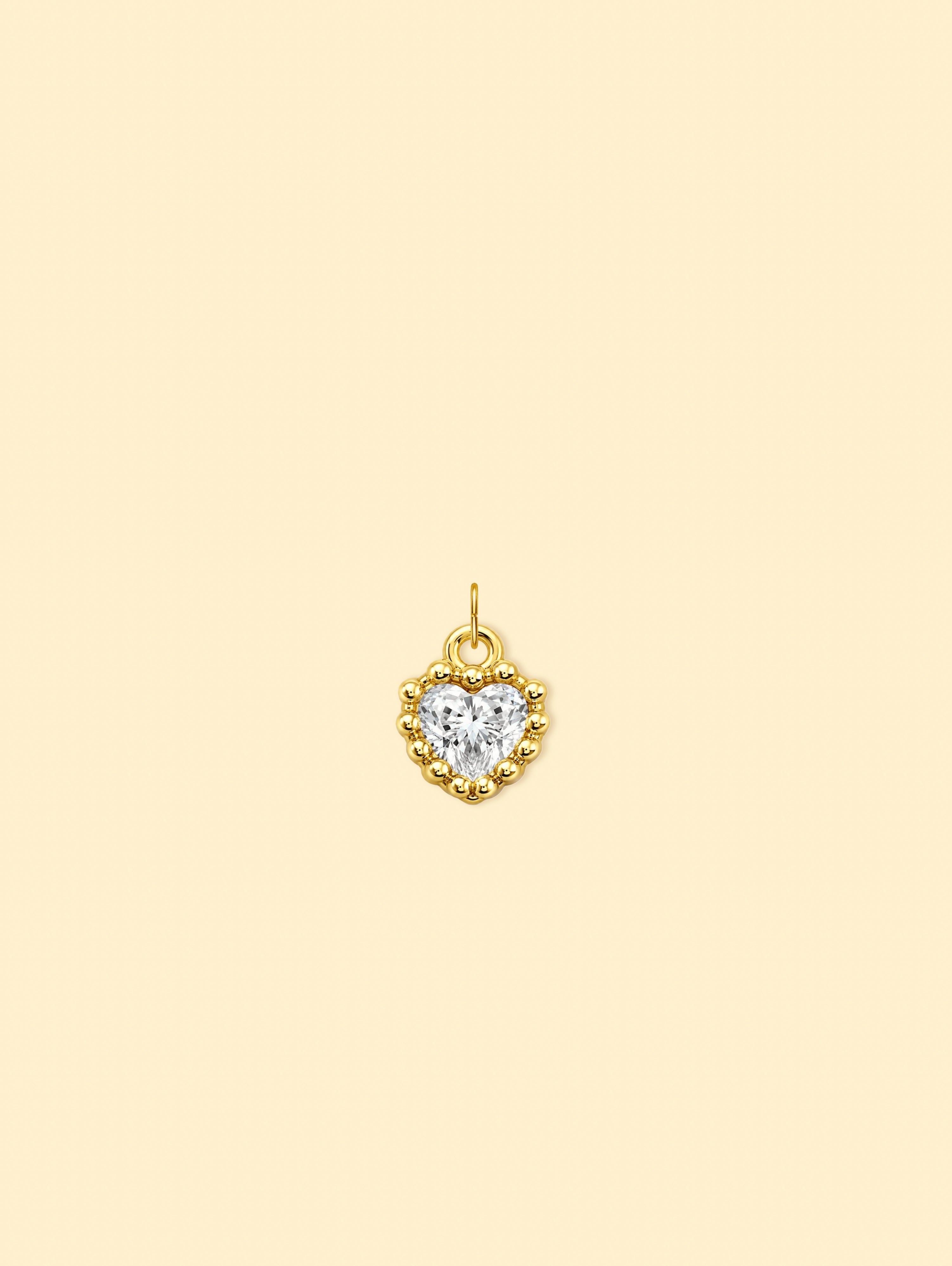 14K Gold Plated Copper Heart Zircon Charm.