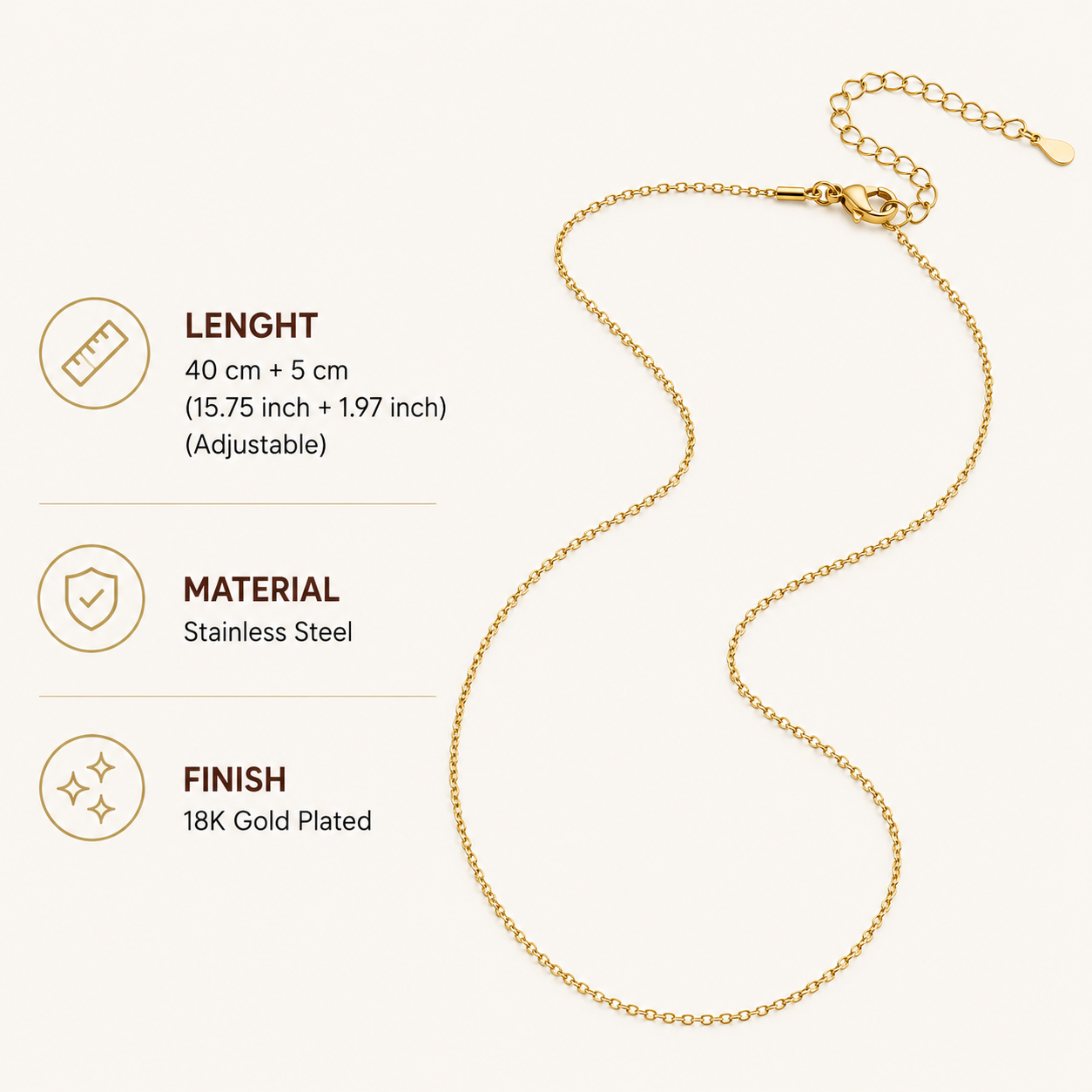 18K Gold Plated Minimal Cable Chain Necklace