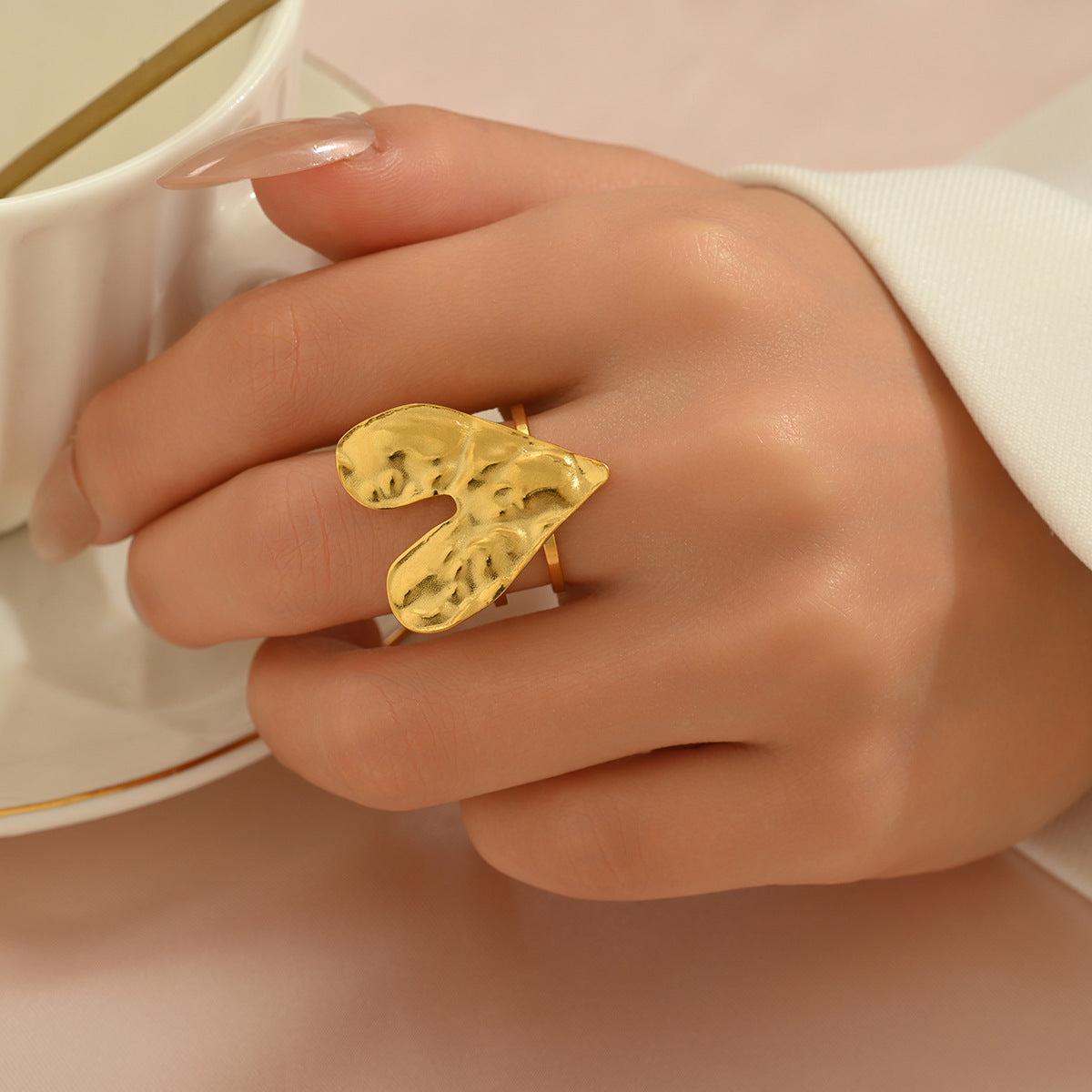 Hammered Heart Ring Stainless Steel 18K Gold Plated