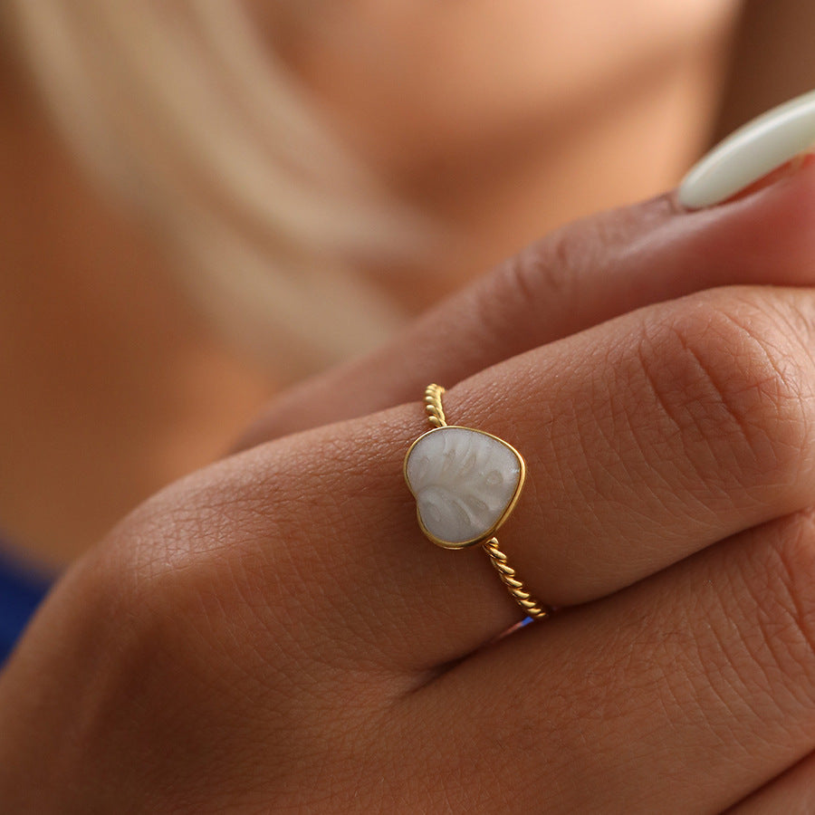 White Heart Ring Stainless Steel 18k Gold Plated