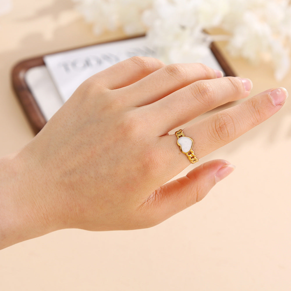 Heart Chain Ring Stainless Steel 18K Gold Plated
